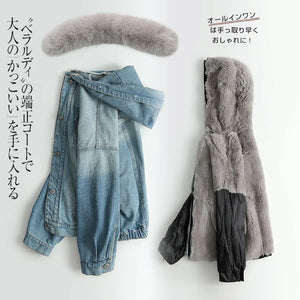 Real Parka Fur Coat Female Rabbit Fur Liner Denim Jacket Winter Coat Women Fox Fur Collar Warm Korean Jackets MY4586 s