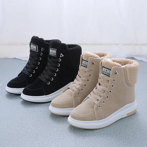 2021 Winter Boots Women Ankle Boots Warm PU Plush Winter Woman Shoes Sneakers Flats Lace Up Ladies Shoes Women Short Snow Boots