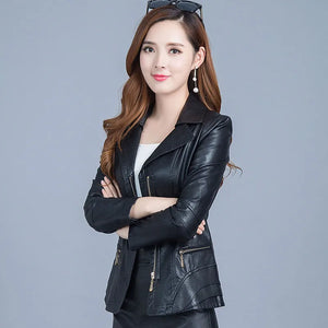 Fashion 2021 Spring Newest Autumn Women's PU Leather Jacket Large Size of Female Clothing 5XL Elegant Slim Coat LWL386