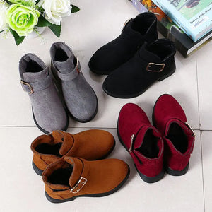 2022 Winter Girls Winter Boots Classic Buckle Kids Ankle Boots Children Tide Boots Flock With Rubber Sole Short Soft Fashion