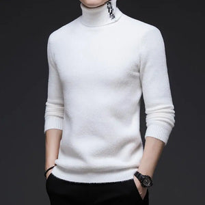 Stylish Winter Clothes For Mens Fashion White Plush Blouse Elegant Pullover Mens Large Size Turtleneck Jumper For Mens Warm Tops