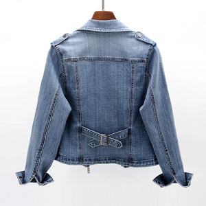 Elasticity Blue Denim Jacket Coat Women Chaquetas Mujer Korean Suit Collar Outerwear Moto & Bike Slim Short Jeans Jacket Female