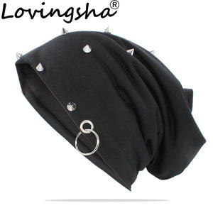 LOVINGSHA New Fashion Men Women Hat With Rivet Unisex Brand Caps Hip Hop Beanies Casual Adult Thick Winter Warm Bonnet Hat HT158