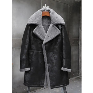 Mens Black Shearling Jacket B3 Flight Jacket Sheepskin Aviator Long Mens Winter Coats Fur Bomber Leather Jacket Trench Coat