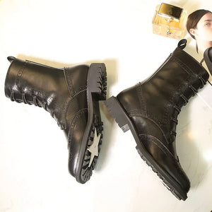 Botas Mujer Genuine Leather Boots Women Winter Low Heels High Top Botas Feminina Chic Ankle Boots For Women Zapatos De Mujer