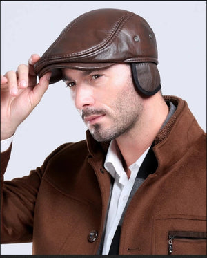 Men's First Layer Cowhide Leather Hat Winter Berets Male Warm Ear Protection Cap 100% Genuine Leather Dad Hat Wholesale Leisure