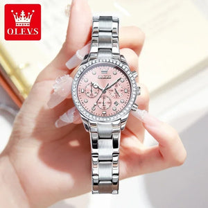 OLEVS Luxury Original Watch for Women Stainless Steel Strap Luminous Waterproof Auto Date Diamond Ladies Gift Quartz Wrist Watch