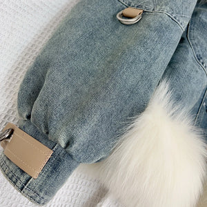 2023Real fur, Winter Women's Denim Jacket Goose Down Coats Natural Real Fox Fur Collar Outwear Luxury Female Jacket