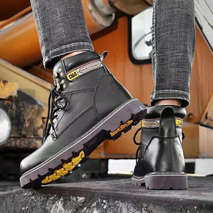 New men's steel toe work shoes, High-quality leather Lefu Oxford shoes, Classic fashionable safety shoes, Outdoor sports and lei