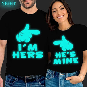 I'm Hers He's Mine T-shirt for Women Men Shirt Wife and Hubs Tshirt Funny Clothes Luminous Tees Lovers Couples Matching T-shirt