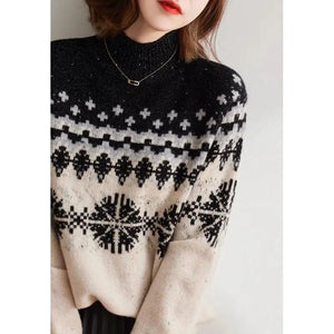 2022 Autumn Winter Elegant Women Snowflake Printed Warm Sweater Female Thick Half Turtleneck Sweater Knit All-match Jumpers Tops