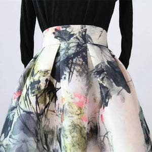 Vintage Temperament Lady High Waist Printing Skirt Summer Fashion Elegant All-match A-Line Ball Gown Skirts Women's Clothing