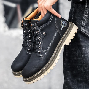 Men's Winter Boots Luxury Leather Warm Fur Classic Ankle Boots Outdoor Brand Motorcycle Boots Lace Up Men Casual Leather Boots