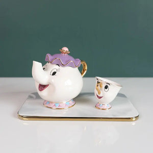 Disney Teapot Cartoon Beauty And The Beast Coffee Pots Mug Mrs Potts Chip Cup Tea Cup Pots One Tea Sets Droshipping Cute Gifts