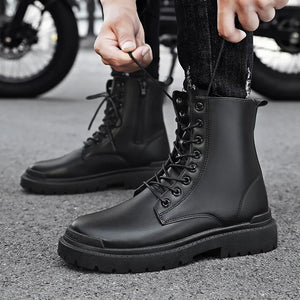 Men's Boots Fashion High-top Motorcycle Boot New Casual Leather Boots Waterproof Work Shoes for Men Lace Up Platform Ankle Boots