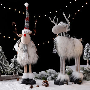 Christmas Elk Decoration Large Standing Handmade Plush Doll with Retractable Spring Legs for Christmas Tree Ornaments New Year