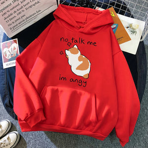 No Talk Me Cute Angry Cat Print Women Hoody Hip Hop Soft Sweatshirt Casual Fleece Sweatshirt Oversize Fleece Women Streetwear