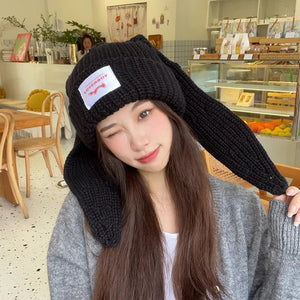 Beanie Long Ear Hat Crochet Knitted Hat Cute Bunny Hat Rabbit Ears Hats For Women Winter Warm Hats Warm Caps