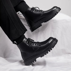 High Top Doc Martens Men's Summer Black English Cargo Leather Boots, Men's Premium Sense, Full Side Zipper Riders Riding Boots