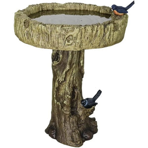 24.4" H Fibre Reinforced Concrete Outdoor Garden Bird Bath with Birds,Woodland Tree Trunk Decoration Yard Statue