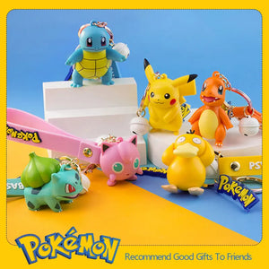 Pokemon Keychain Pikachu Bulbasaur Squirtle Jigglypuff Anime Action Figure Toys Pendant Charmander Psyduck Accessory Bag Keyring