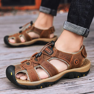 2023  Leather Men Shoes Summer New Large Size Men's Sandals Men Sandals Fashion Sandals Slippers Big Size 38-47