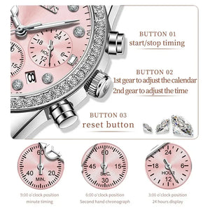 OLEVS Luxury Original Watch for Women Stainless Steel Strap Luminous Waterproof Auto Date Diamond Ladies Gift Quartz Wrist Watch