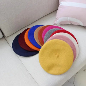 Women Colorful Wool Berets French Artist Style Warm Winter Beanie Hat Retro Beret Solid Color Elegant Lady Autumn Spring Caps