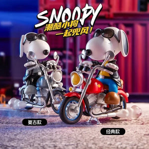 Original Snoopy And Motorcycle Themed Blind Box Cute Snoopy Anime Figures Mystery Box Kawaii Desktop Decor Collection Toys Gift