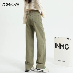 ZOENOVA Korean Long Trousers Casual Denim Pants Simple Female Spring 2023 Straight Loose Women's Wide Leg Jeans Pink Purple Red