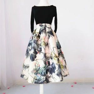 Vintage Temperament Lady High Waist Printing Skirt Summer Fashion Elegant All-match A-Line Ball Gown Skirts Women's Clothing