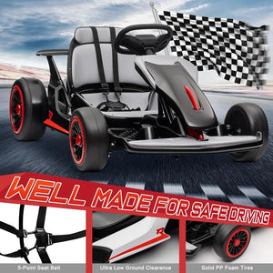 Go Kart, 24V Drift Kart Car W/ 10Ah Large Battery, 2x150W Powerful Motor, Drift/Sports Mode, Go Kart Ride on Race Car for Kids