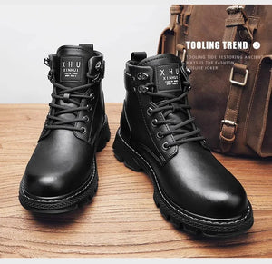 2024 New Leather Shoes Men's Shoes Martin Boots Men's Four Seasons Anti Slip Outdoor Sports Casual High Top