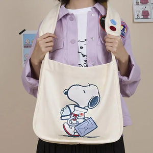 31*36*6Cm Snoopy Cartoon Cute Canvas Shoulder Bag Kawaii Anime Fashion All-Match Large Capacity Messenger Bag for Girls Gifts