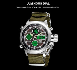 Outdoor Sport Watch Men Dual Time Waterproof Military Wristwatch Army Green Tactical Digital Quartz Watches Clocks reloj hombre