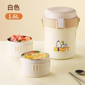 1.6/2L Kawaii Snoopy 316 Stainless Steel Layered Insulated Bento Box Students Office Workers Portable Large-Capacity Lunch Box