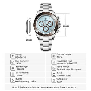 2023 New PAGANI Design Top Brand Men's Sports Quartz Watches Sapphire Stainless Steel Waterproof Chronograph Luxury Reloj Hombre