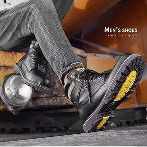 New men's steel toe work shoes, High-quality leather Lefu Oxford shoes, Classic fashionable safety shoes, Outdoor sports and lei