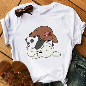 Fashion Cute Bear Women T-Shirts Casual Loose Short Sleeve Comfortable Female Streetwear Printed O-Neck Tops Spring Summer