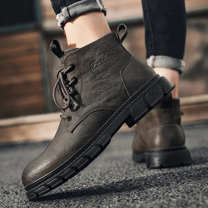 Tooling Boots Men's Ankle Leather Boot High Top RetroClassic British Anti-slip Street Motorcycle Shoes NewStyle Popular Model