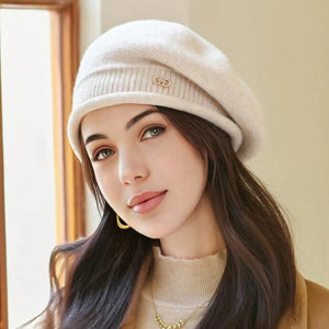 Autumn Winter Fasionable British Painter Style Elegant Cute Beret Warm Windproof Solid Color Pile Hat Premium Feel Versatile Cap