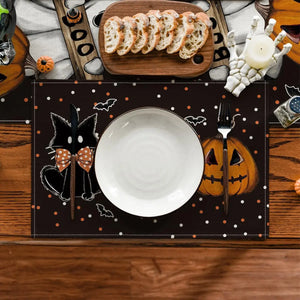 Polka Dot Ghost Pumpkin Cat Boo Halloween Placemats Set of 4, 12x18 Inch Seasonal Fall Table Mats for Party Kitchen Dining Decor