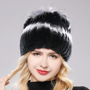 New Luxury Russia Winter Warm Real Fur Beanies Hat Women Real Natural Rex Rabbit Hat Good Elastic Knitted Rex Rabbit Fur Caps