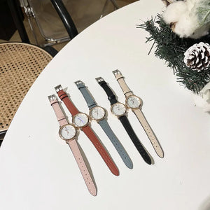 Vintage Casual Small Round Dial Watch Luxury Women's Watches Simple Quartz Watches Sweet Leather Strapl Clock relojes para damas