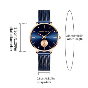 2021New Simple Fashion Ladies Watch Blue Stainless Steel Mesh Belt Small Second Hand RoseGold Case Quartz Waterproof Women Watch