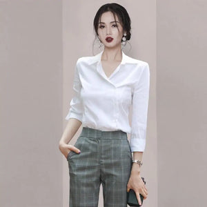 OL White Shirts Women Slim Spring Long Sleeve Ladies Tops Clothing All-match Summer Pure Casual Basic  Elegant Hot Sales Korean