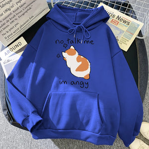 No Talk Me Cute Angry Cat Print Women Hoody Hip Hop Soft Sweatshirt Casual Fleece Sweatshirt Oversize Fleece Women Streetwear