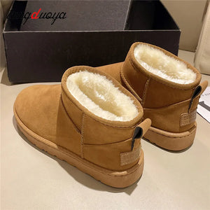 Brand Women's Shoes Australian Boots Winter Footwear Round Toe Flat Heel Boots-Women Fashion Snow Low 2024  Ladies Ankle Cotton