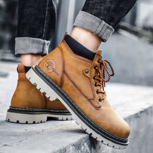 Men's Winter Boots Luxury Leather Warm Fur Classic Ankle Boots Outdoor Brand Motorcycle Boots Lace Up Men Casual Leather Boots