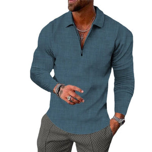 Color 3D Print Polo Zipper Long Sleeve Shirt for Men Button Down Fashion Shirt